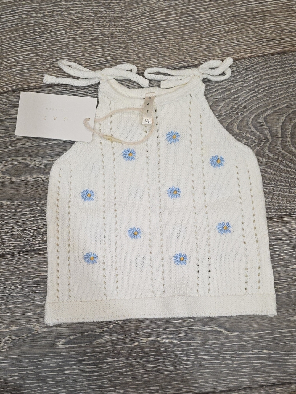 OAT White Knit Daisy Halter Top | 1/2Y